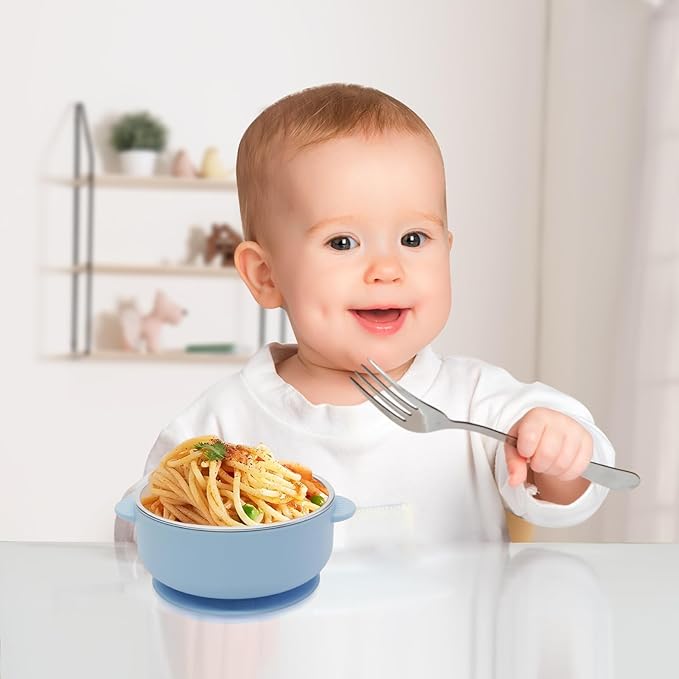 4 Pack Stainless Steel Baby Bowls with Suction, 2-in-1 SUS304 Toddlers Bowl & Removable Silicone Suction Kids Bowl Anti Scald Non Toxic Snack Container for Baby Food Feeding