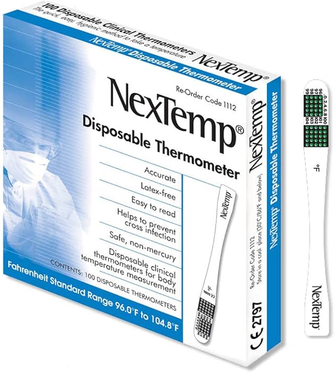 Single-Use Thermometers - Individually Wrapped Disposable First Aid Supplies, High-Accuracy for Work, School, Home, Travel, and Healthcare Use, Fahrenheit, 100-Pack