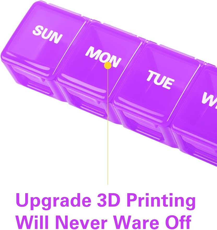 BUG HULL Weekly Pill Organizer Large 2 Packs, Extra Large Travel Pill Organizers, Pill Box 7 Day, Travel Pill Case, Medicine Pill Organizer for Vitamins, Supplements and Medication (White+Purple)