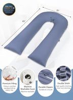 Meiz Pregnancy Pillows, Cooling Silky Pregnancy Pillows for Sleeping, 65" U Shaped Full Body Maternity Pillow for Pregnant Women, with Washable Jersey Cotton Cover, Blue