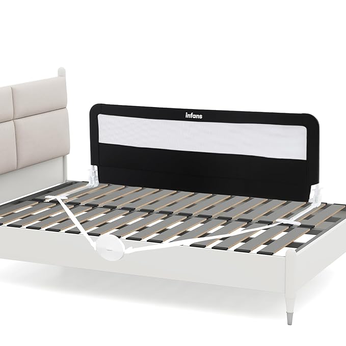 INFANS Bed Rail for Toddlers, 59" Foldable Safety Baby Crib Rail Fit for Kids Twin, Extra Long Swing Down Bed Guardrail for Convertible Crib, Queen, Full, King Mattress Side Guard (Black)