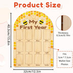 ORIGACH My First Year Baby Growth Photo Display Wood Board - 12 Months Newborn Milestones Photo Board - Neutral Baby Keepsake Board 1st Birthday Party Nursery Decor New Mom Gift - Bee