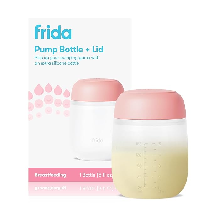 Frida Mom 2-in-1 Manual Breast Pump Silicone Bottle + Replacement Lid, Milk Collector for Breastfeeding, 5oz
