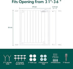 BABELIO Baby Gate for Doorways and Stairs, 31-36" Pet Gate with Wide Walk Thru Door and Lock Indicator, No Drill Pressure Mounted Safety Gate with Double Lock and Self-Closing, White