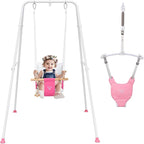 2 in 1 Baby Jumper with Toddler Swing, Baby Jumpers and Bouncers,Indoor Outdoor Toddler Swing Set（Pink）