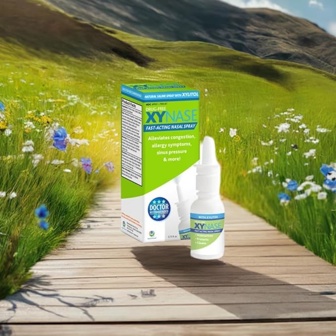 Xynase® Natural Saline Nasal Spray with Xylitol (0.75 fl oz) - Gentle Relief for Congestion, Allergies, and Sinus Pressure, Safe for All Ages