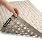 GORILLA GRIP Patented Bath Tub Shower Mat, Machine Washable Bathtub Floor Liner Mats, Suction Cups and Drain Holes to Keep Tubs Clean, Soft on Feet, Bathroom Essentials, 35x16 Inch, Beige