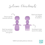 Bumkins Baby Utensils Set, Chewtensils Silicone Spoons for Dipping, Self-Feeding, Baby Led Weaning, Trainer Learning, First Stage Eating, Soft Practice Fork and Spoon, Babies 6 Months, Lavender