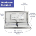 Panda Care Stainless Steel Surface Mounted Baby Changing Station, Heavy Duty Foldable Diaper Changing Table with Liner Dispenser and Adjustable Safety Belt for Commercial and Business