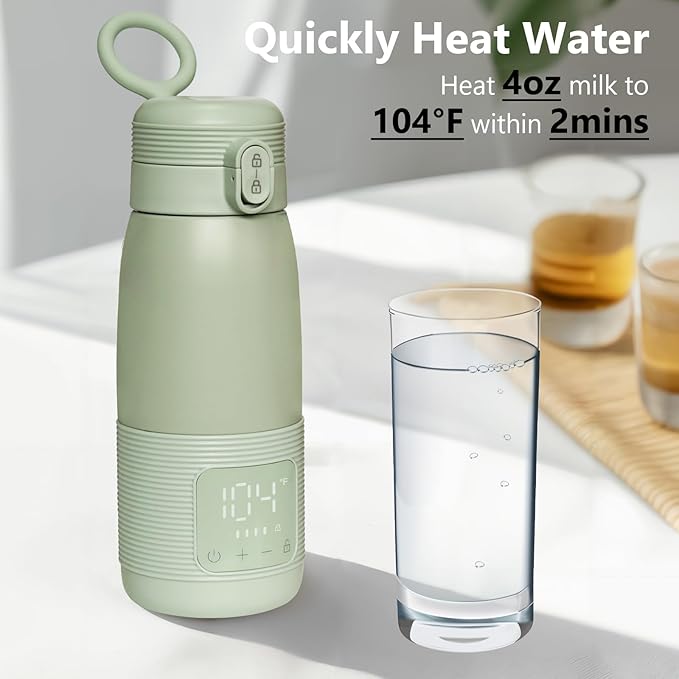 Portable Bottle Warmer for Travel - Super Fast Charging & 5-Min Heating for Breast Milk, Formula & Water, 17oz Large Capacity, Baby Flask for Vehicle Car Airplane Journey (500ML)