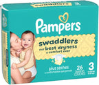 Pampers Swaddlers Diapers, Size 3 (13-26 lbs), 26 Count, Absorbent, Keeps Baby Dry and Comfortable, Skin Safe Disposable Baby Diaper (Packaging May Vary)