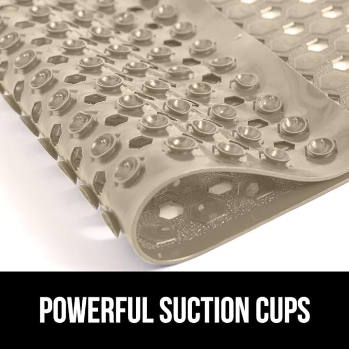 GORILLA GRIP Patented Square Shower Stall Mat, Small Bathtub Floor Mats for Stand Up Showers, Suction Cups and Drainage Holes, Machine Wash, Soft on Feet, Bathroom Accessories 21x21 Inch, Beige Opaque