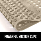 GORILLA GRIP Patented Bath Tub Shower Mat, Machine Washable Bathtub Floor Liner Mats, Suction Cups and Drain Holes to Keep Tubs Clean, Soft on Feet, Bathroom Essentials, 35x16 Inch, Beige