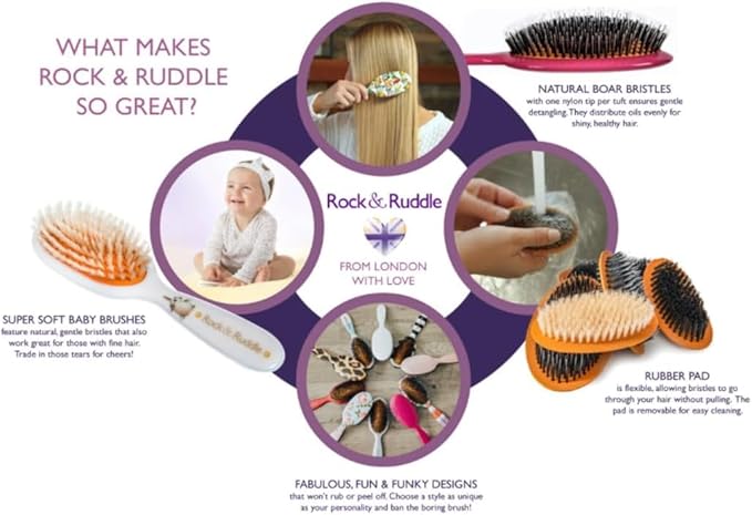 Rock & Ruddle Soft White Natural Boar Bristle Hairbrush for Babies and Young Children | Perfect for Fine Hair Detangling and Smoothing - Beautiful Butterflies
