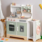 ROBOTIME Wooden Play Kitchen for Kids, Pretend Kitchen Set with Ice Maker, BBQ, Lights & Sounds, Toy Kitchen for Toddlers Ages 3+, Kitchen for Boys and Girls
