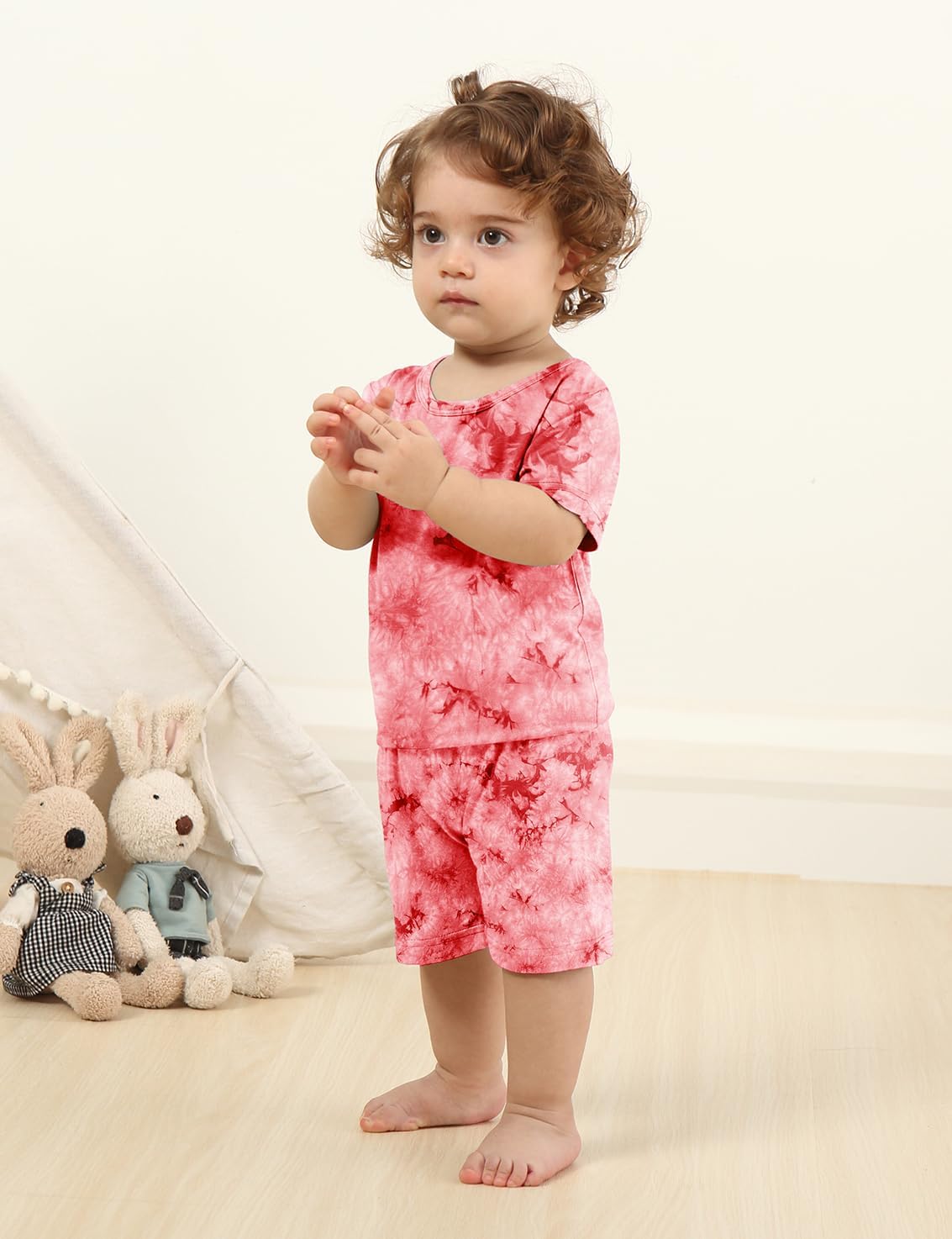 Jimonda Baby/Toddler Soft Sleepwear Short sleeve Kids Cool Pajama Outdoor 2-Piece Shirt&Shorts Casual sets Tie Dye PJ