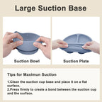 Silicone Baby Feeding Set | Baby Led Weaning Supplies Includes Suction Bowls and Divided Plates, Adjustable Bib, Baby Utensils Spoons and Forks,Cup | Baby Feeding Essentials (Blue Gray)