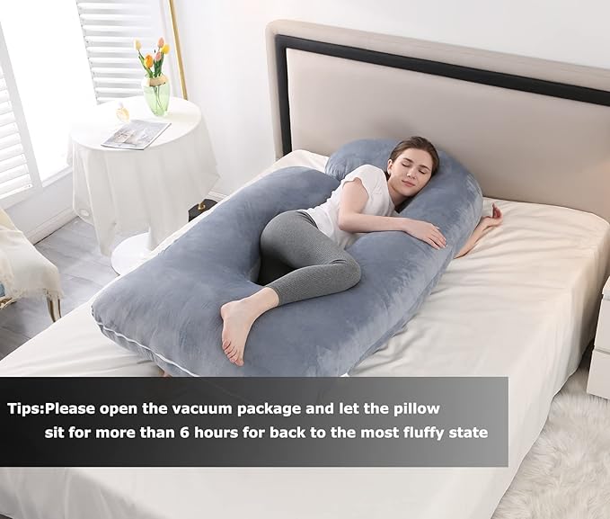 Pregnancy Pillow J-Shaped Full Body Pillow, 59 inch with Velvet Cover Easy to Remove and Wash, Support Pregnant Women's Backs Legs and HIPS, Improve Sleep,Pregnancy Pillow for Women ，Gray