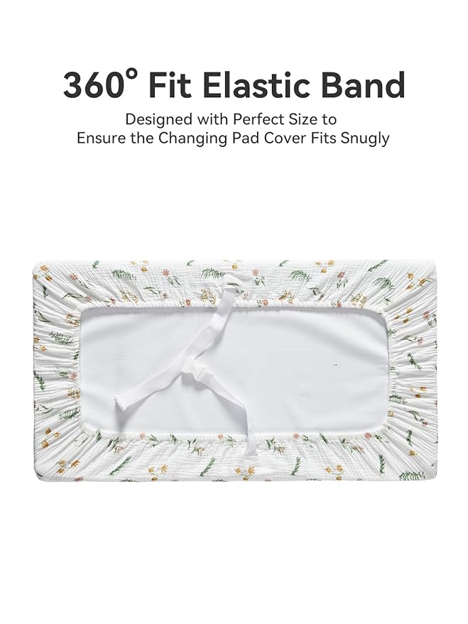 TILLYOU Muslin Changing Pad Cover for Baby Girls Boys, Soft and Breathable Cotton Diaper Changing Table Cover, 2 Pack(Daisy)