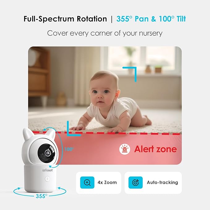 ieGeek Baby Monitor with 2 Cameras, 5" Screen & 1080P Cameras & Free Smart App Split Screen Dual Baby Monitor, Upgraded Night Vision/PTZ/2-Way Audio/Auto Tracking Detection Notification and Alert