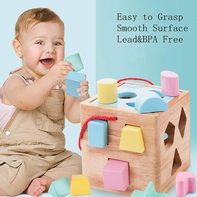 Shape Sorter Toddler Toy Classic Wooden Toy for Baby Boys & Girls Learning Educational Color Sorting Cube Toys for Kids