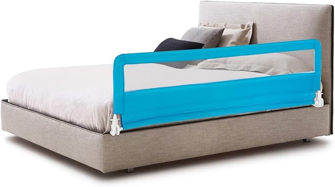 HONEY JOY Bed Rail for Toddlers, 71-in Extra Long, Portable Safety Bed Guardrail w/Double Safety Child Lock, Foldable Baby Bed Rail Guard, Fit King & Queen Full Twin Size Bed Mattress(Blue, Pack 1)