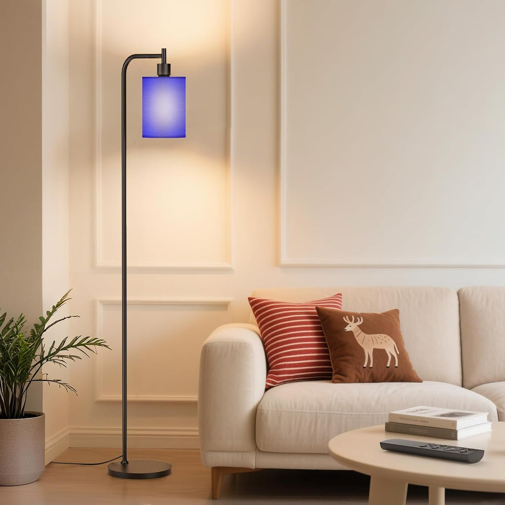Floor Lamp with Linen Shade, Dimmable Tall Standing Lamp with Remote Control & 3 Color Temperatures, Modern Floor Lamps for Living Room Bedroom Office Corner, 9W LED Bulb Included