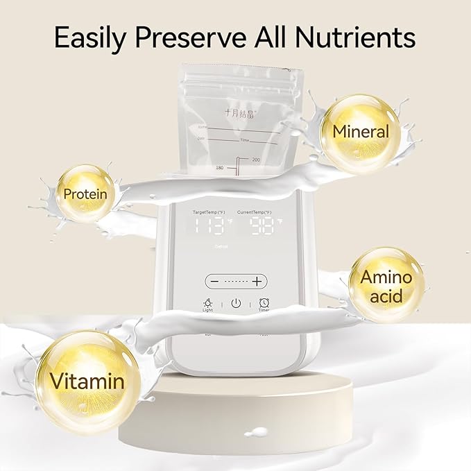 Baby Bottle Warmer for Breast Milk with Timer & Night Light, 11-in-1 Milk Warmer for Baby Bottles, 48H Keep Warm, BPA-Free Fast Heating with Adjustable Temperature (86-194℉) for Glass/PPSU Bottles