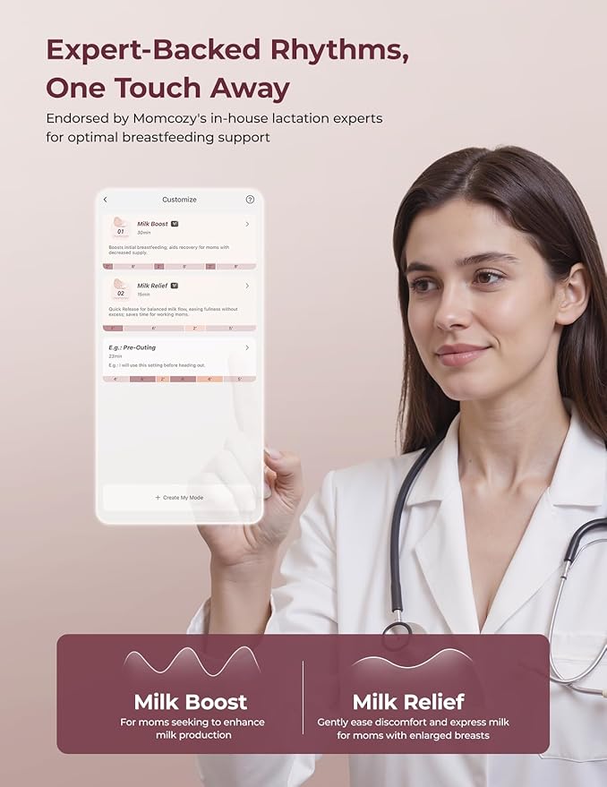 Momcozy Breast Pump Hands Free Upgraded Mobile Flow | M9, App Discreet Control with Personalized Multi-Modes & 15 Levels, Wearable Breast Pump 24mm, 1 Pack Cozy Red