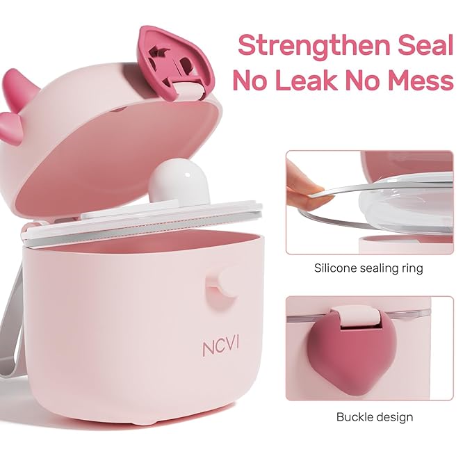 NCVI Baby Formula Dispenser On The Go, Formula Container To Go, Formula Holder for Travel, Outdoor Picnic with Baby Infant, Portable Container for Milk Powder, Snacks, Candy, Fruits (Pink)