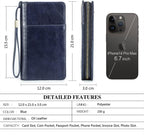 CONTACTS Passport Wallet Leather Family Passport Holder for 4 Travel Documents Organizer RFID Blocking Zipper Blue Card Wallet with 13 Card Slot