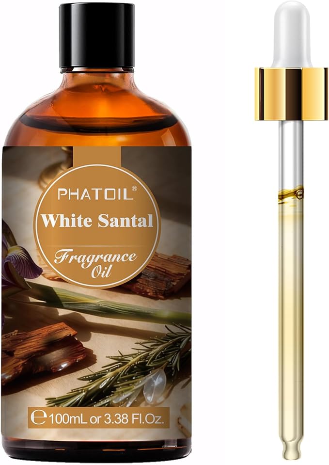 PHATOIL 3.38FL.OZ White Santal Fragrance Oils for Aromatherapy, Essential Oils for Diffusers for Home, Perfect for Diffuser, Yoga, Skin Care, DIY Candle and Soap Making - 100ml