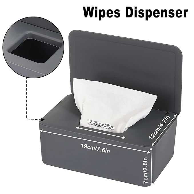 NOVWANG Wipes Dispenser, Baby Wipe Holder, Keeps Wipes Fresh, Refillable Wipe Container Baby Wipes Case for Bathroom Wipes Pouch Case (Deep Grey)