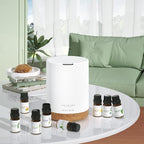 ASAKUKI Essential Oil Diffuser, Aromatherapy Cool Mist Home Humidifier with 7 LED Color Changing Light and Auto-Off Safety Switch, 8 Essential Oils Set, 300ml (Brown with Oils)