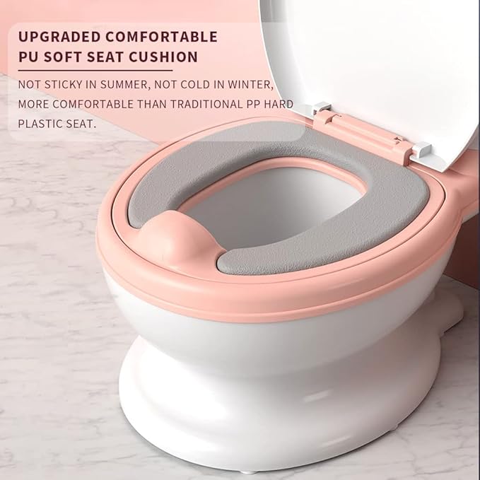 Potty Training Toilet, Realistic Potty Training Seat, Toddler Potty Chair with Soft Seat, Removable Potty Pot, Toilet Tissue Dispenser and Splash Guard, Non-Slip for Toddler& Baby&Kids White, Pink