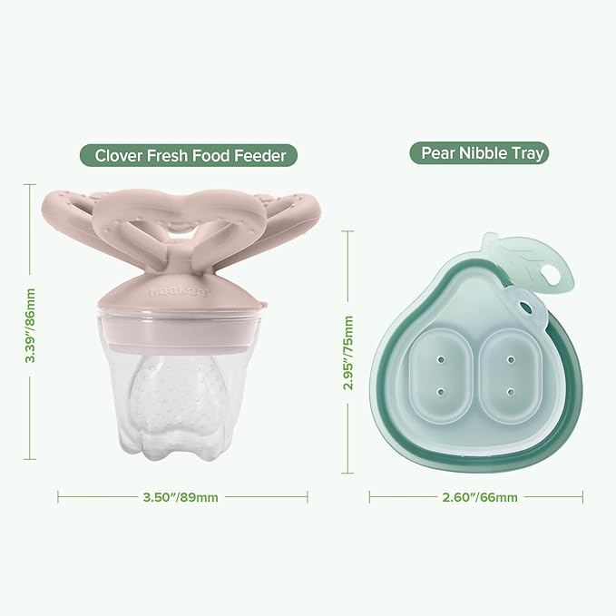 Haakaa Clover Baby Fruit Feeder Teether & Mini Freezer Nibble Tray – BPA-Free Silicone Breastmilk Popsicle Mold for Baby Teething Relief & Self-Feeding, 4M+（Blush）