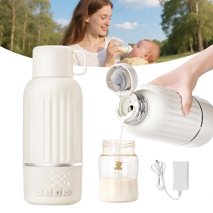 Snow Bear Portable Bottle Warmer for Travel, Fast Heating in 2.5 Mins for Breast Milk, 10200mAh Battery with LED Display, 17oz Large Capacity, Baby Bottle Warmer with Precise Temperature Control