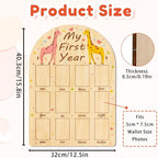 ORIGACH My First Year Baby Growth Photo Display Wood Board - 12 Months Newborn Milestones Photo Board - Neutral Baby Keepsake Frame 1st Birthday Party Nursery Decor New Mom Gift - Giraffe