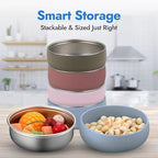 Stainless Steel Bowls with Removable Soft Silicone Sleeves | BPA-Free, Non-Toxic, Non-Slip, Stay-Put | Perfect for Kids, Toddlers & Babies | Ideal for Cereal, Snacks & Meals | 4 Pack