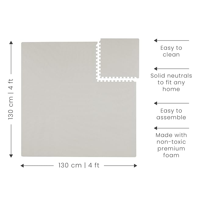 Toddlekind Solid Color Foam Play Mat 4x4 Baby Playmat. Stylish, Non-Toxic, Odorless, Plain Design Puzzle Play Mat 0m+ (Gray)