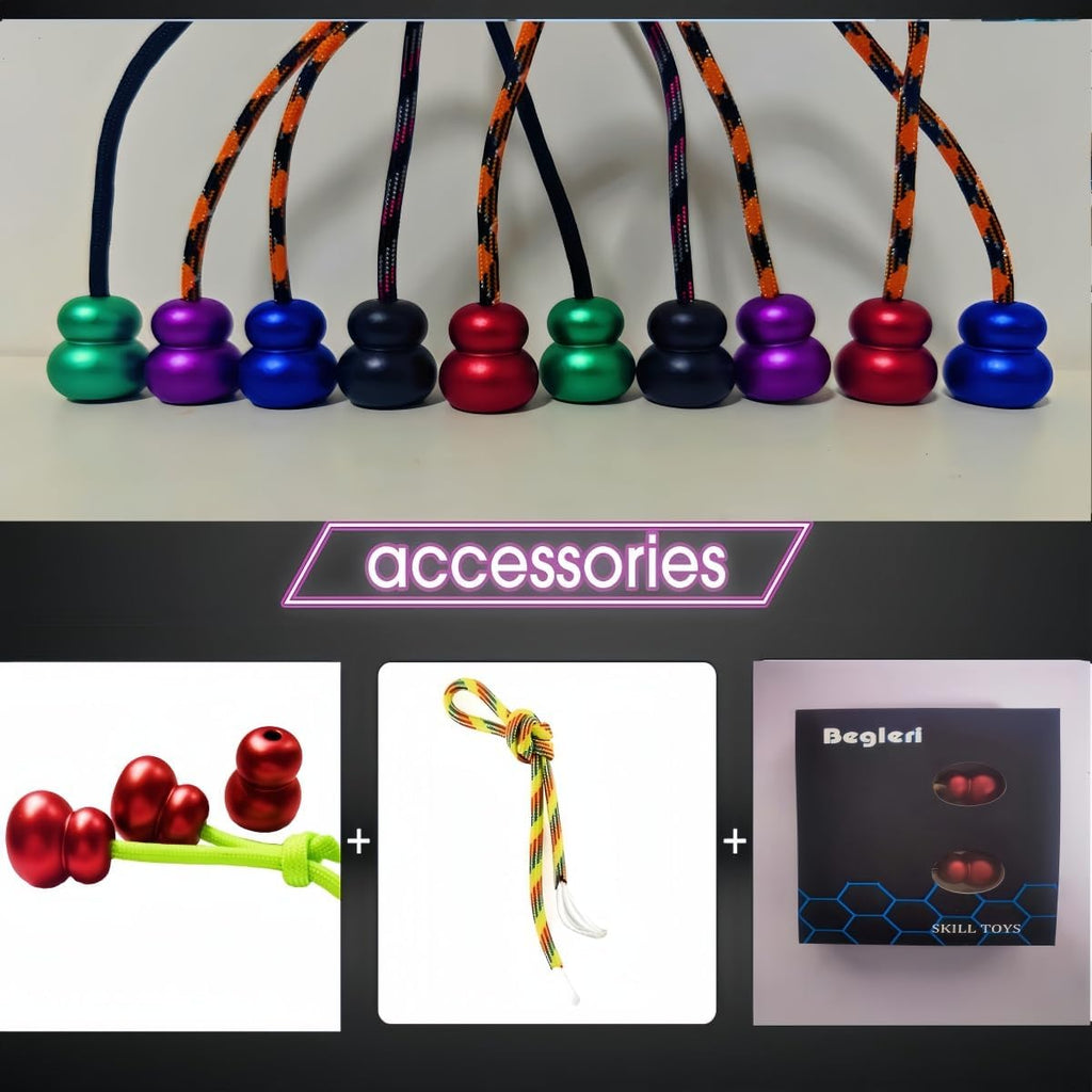 Begleri Fidget Beads, Aluminum Alloy- Practicing EDC Knuckle Finger Skill, Stress Relief Toy for Adult Relieve Anxiety Worry/with Replaceable Rope (Red)
