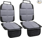 Car Seat Protector 2 Pack Baby Car Seat Covers with Mesh Pockets & Non-Slip Backing 600D Durable Seat Protector Under Baby Car Seat (Gray, Standard)