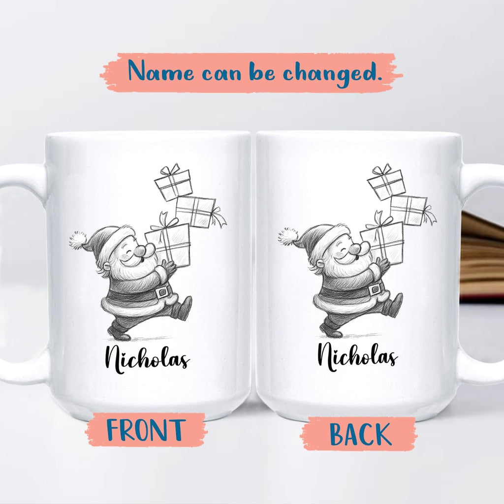 Santa Claus White Ceramic Teacup, Personalized Santa Claus Accent Coffee Mug Gift For Grandson Boyfriend Brother on Christmas Holiday, Unique Birthday Coffee Cup 11 Oz 15 Oz, Custom Name Kids Teacup