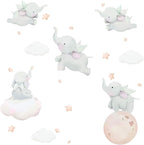 Runtoo Elephant Wall Decal Kids Animals Art Wall Stickers Baby Nursery Bedroom Space Wall Décor