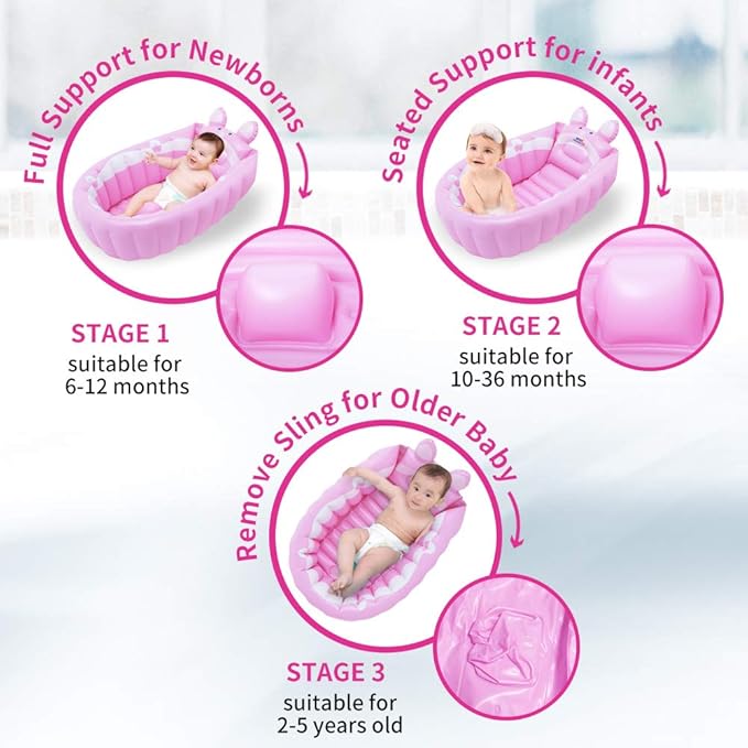 | Inflatable Baby Bathtub,Newborn Bathtub Seat for Infant,Non-Slip Baby Pool for Sitting up,Foldable Toddler Tub Shower,Portable Travel Bath for Kids 0-6 Year