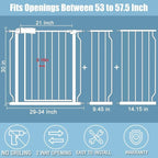 White Extra Wide Baby Gate 53-57.5 inch for Doorways Stairs Pressure Mount Baby Gate Automatic Close Child Dog Pet Safety Toddler Gates with Extensions