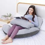 AS AWESLING 60in Full Body Pillow | Nursing, Maternity and Pregnancy Pillow | Extra Large U Shape Pillows with Detachable Side, Separate Support Pillow and Removable Cover (Velvet and Jersey Grey)