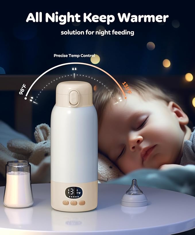 Portable Bottle Warmer for Travel, 17 Ounces Milk Warmer for Baby Breastmilk with Fast Heating & Precise Temp Control, Bottle Warmer for Car, Outdoors