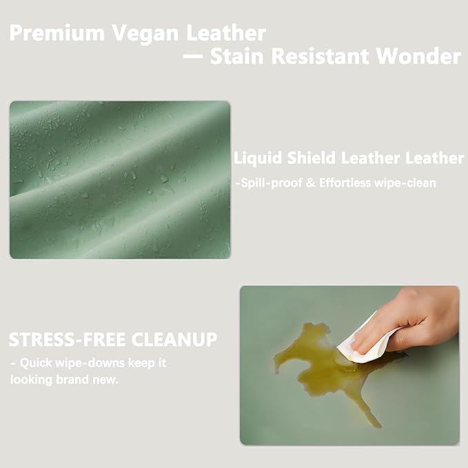 Vegan Leather Changing Pad Cover - 31"X 16" - Waterproof Wipeable, Extra Thick & Portable & Non-Slip Diaper Mat - Fits Standard Changing Tables for Baby Boy Girl (Green)