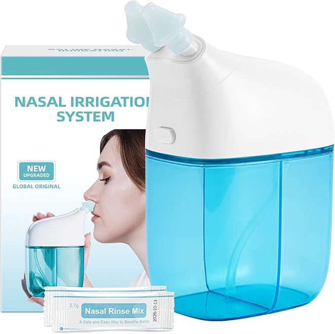 Nasal Irrigation System with 30 Saline Packets, Sinus Rinse Machine, Nose Sinus Cleaner Machine with Water Tank & Waste Collection Tank - Blue